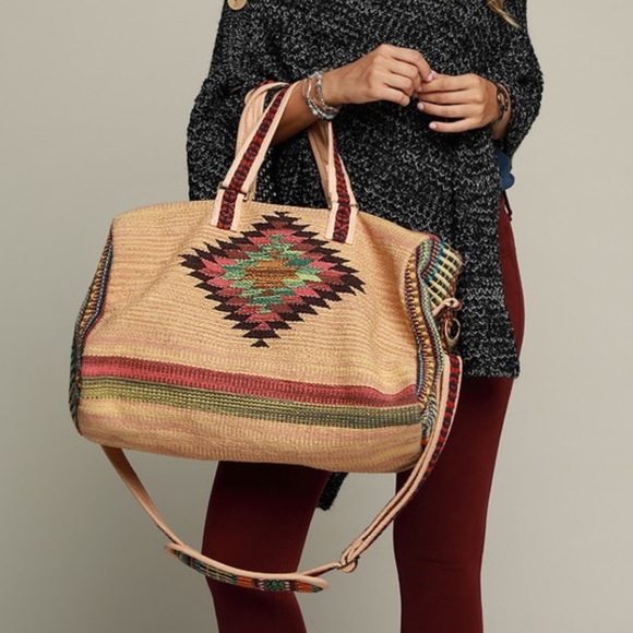 NWT Boho Aztec Print Weekender Travel Tote Bag - Picture 2 of 8